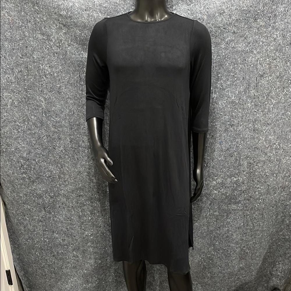 NEW J Jill WOMENS MEDIUM Black Slip-On Half Sleeve Stretchy Dress CUTE! SOFT!